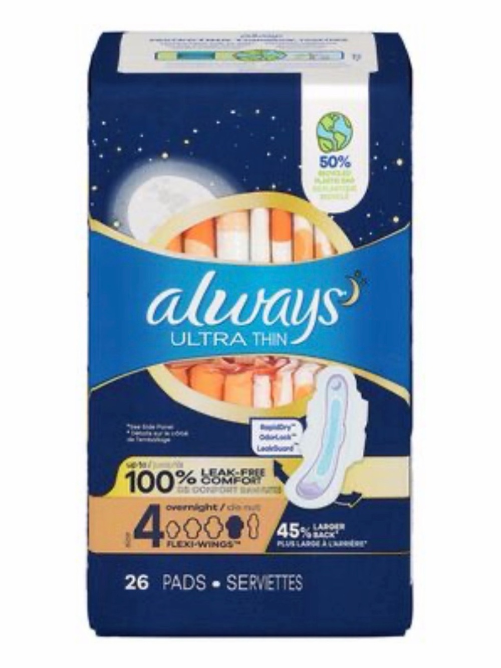 Always Ultra Thin Overnight Pads - Blue & Orange